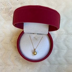 Golden Sheen Fresh Water Pearl and diamond 18k gold necklace